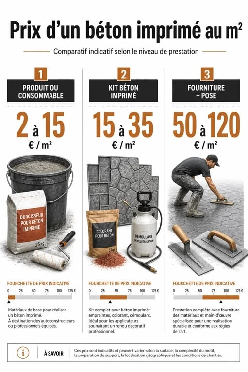 Prix béton imprimé m2 illustré par une comparaison des offres et des repères de budget