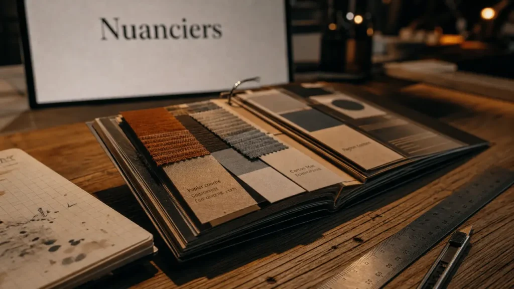 Les nuancier sur-mesure : échantillons couleur et cartes papier sur une table