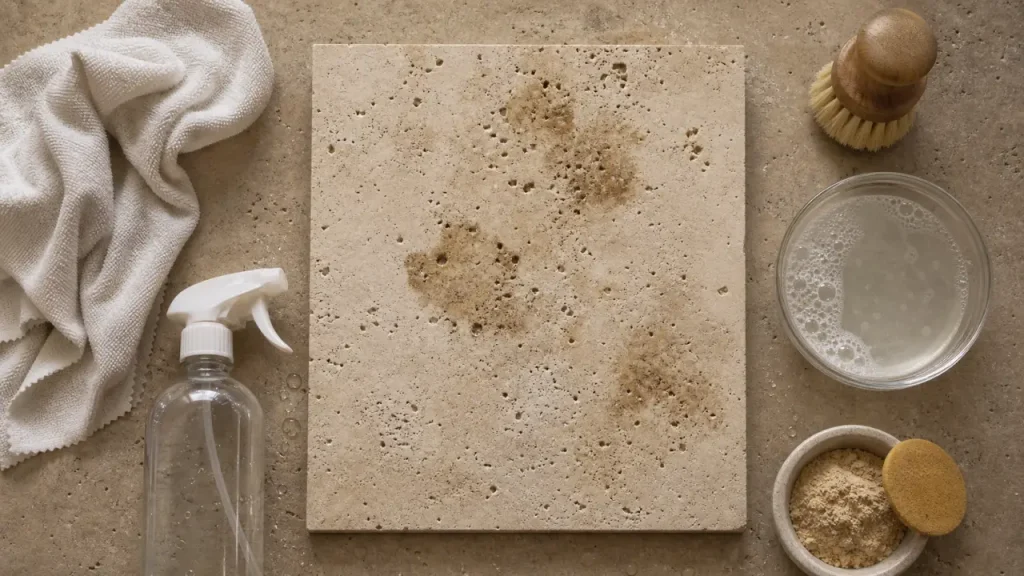 Nettoyer des pierres naturelles : microfibre, brosse douce et eau tiède