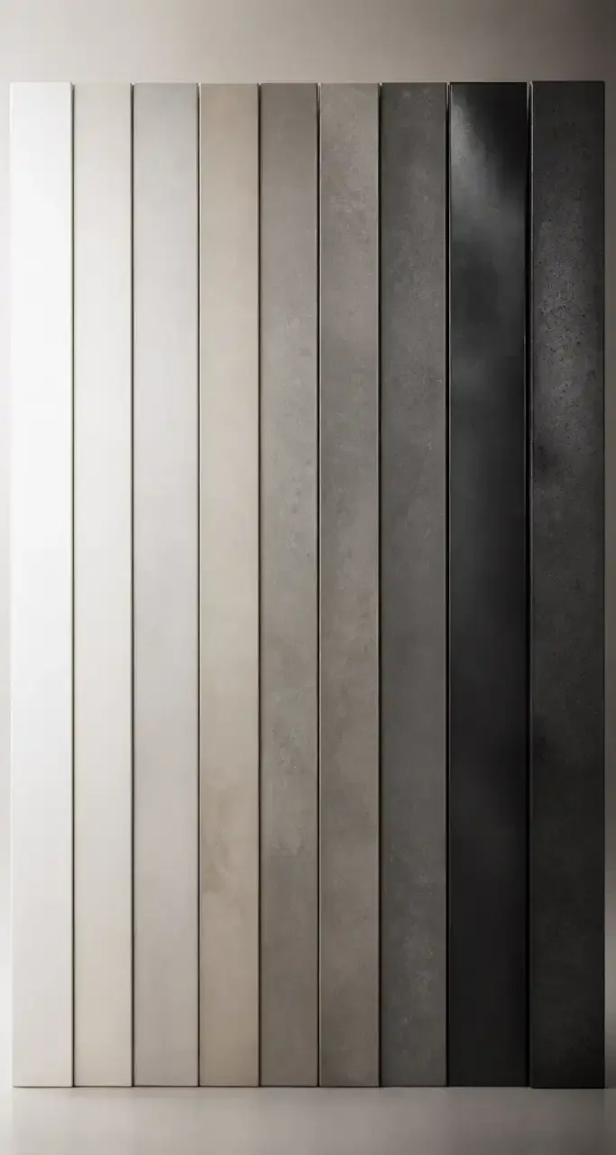 Nuancier de béton ciré : bandes d'échantillons du blanc craie au gris anthracite