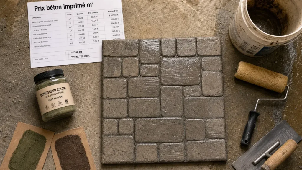 Prix béton imprimé m2 : béton imprimé posé sur chantier