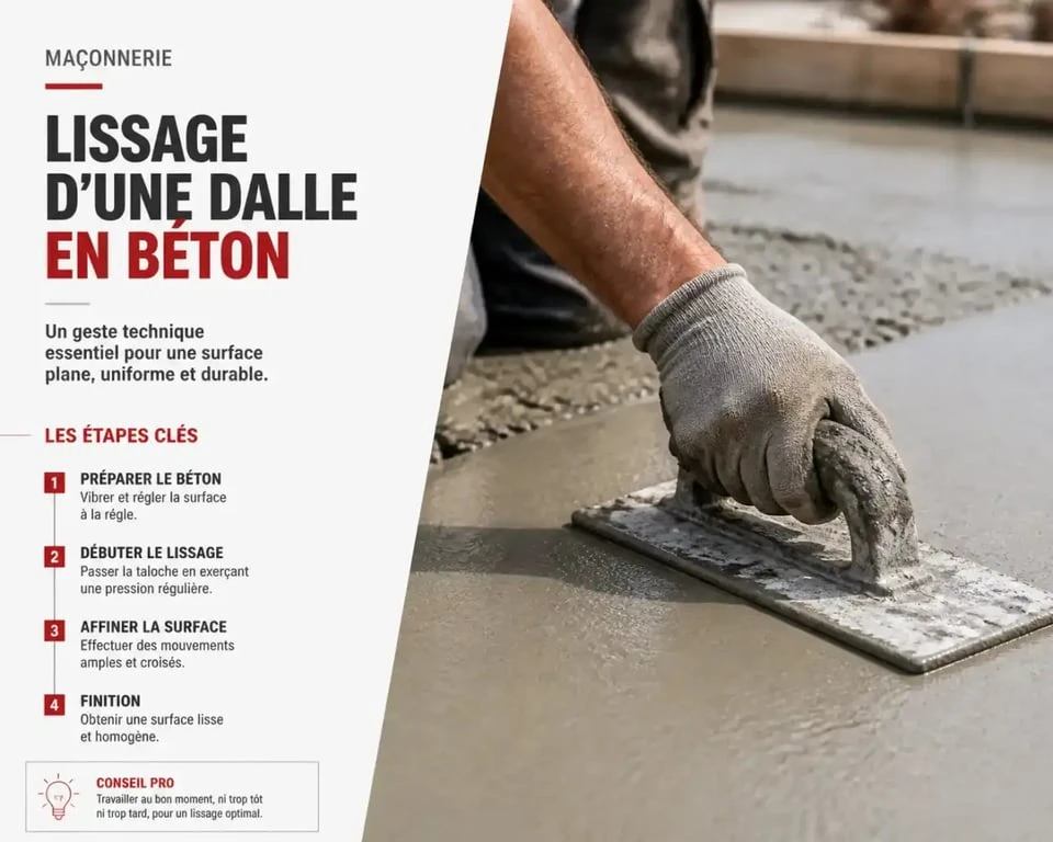 Lissage manuel d'une dalle de béton avec une taloche