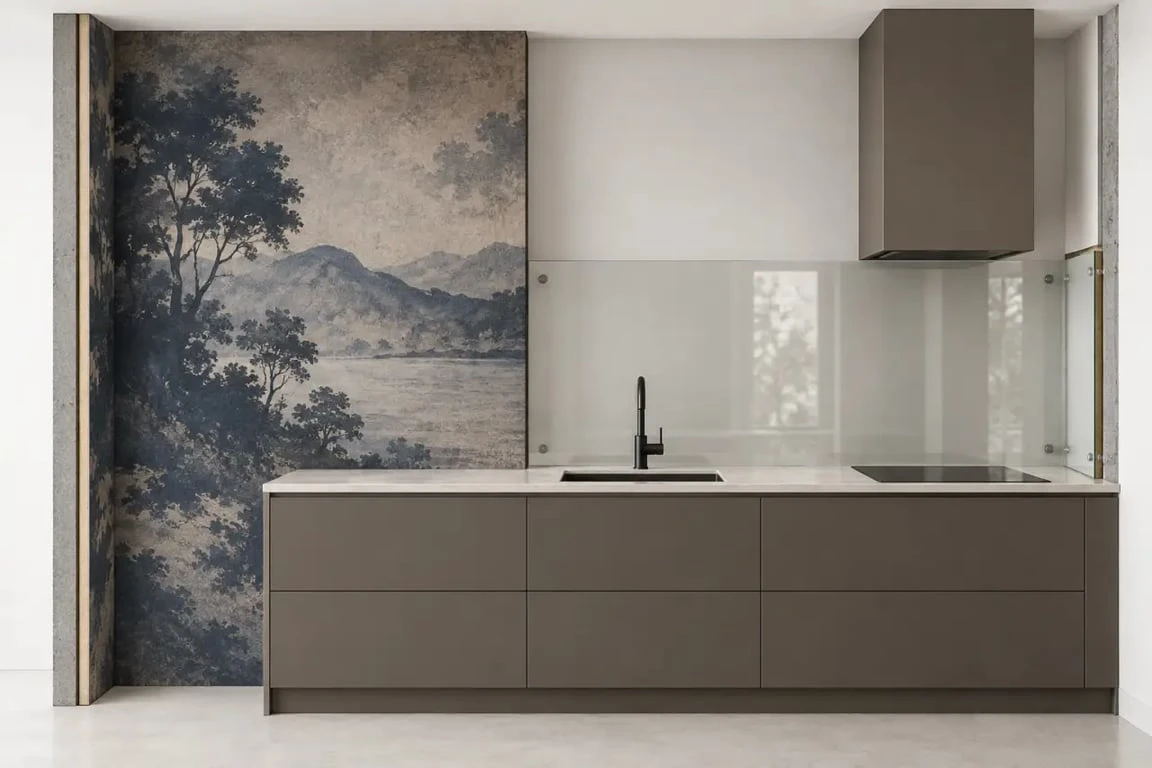 Tendance papier peint pour cuisine avec mur décoratif et crédence protectrice près de la plaque