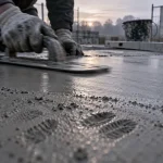 Lisser beton : lisseuse lissant la dalle béton neuve en extérieur