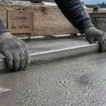 Lisser un beton : ouvrier règle de maçon pour finition professionnelle