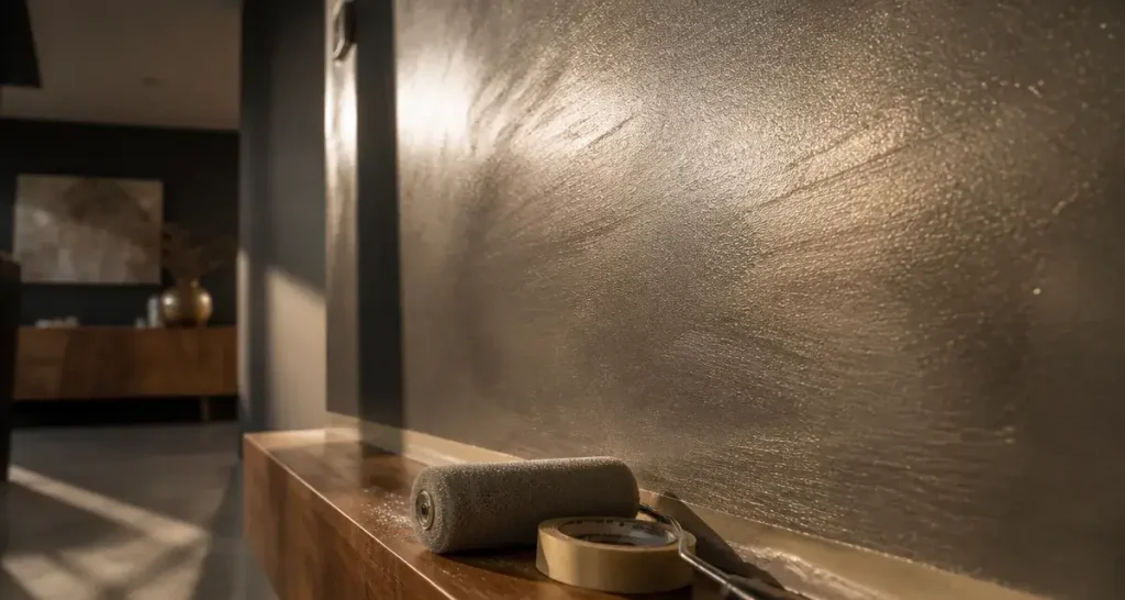 Peinture métallisée interieur effet miroir sur mur d’accent