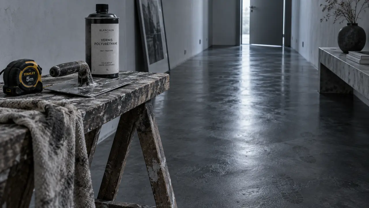 Sol beton ciré gris anthracite, pose sans joints