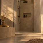 Salle de bain beton ciré sans joints, douche à l’italienne