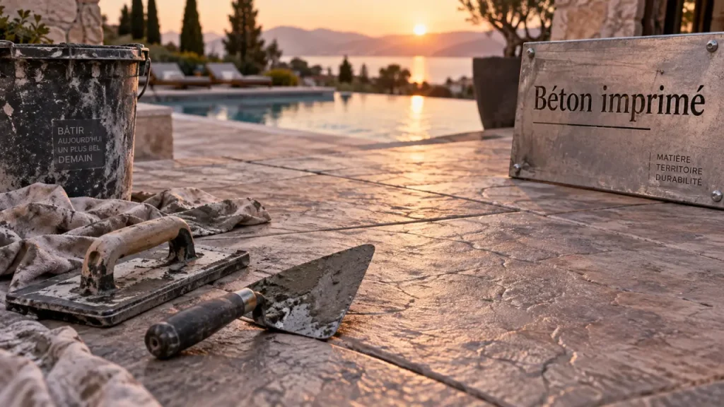 Béton décoratif : dalle béton imprimé, texture minérale