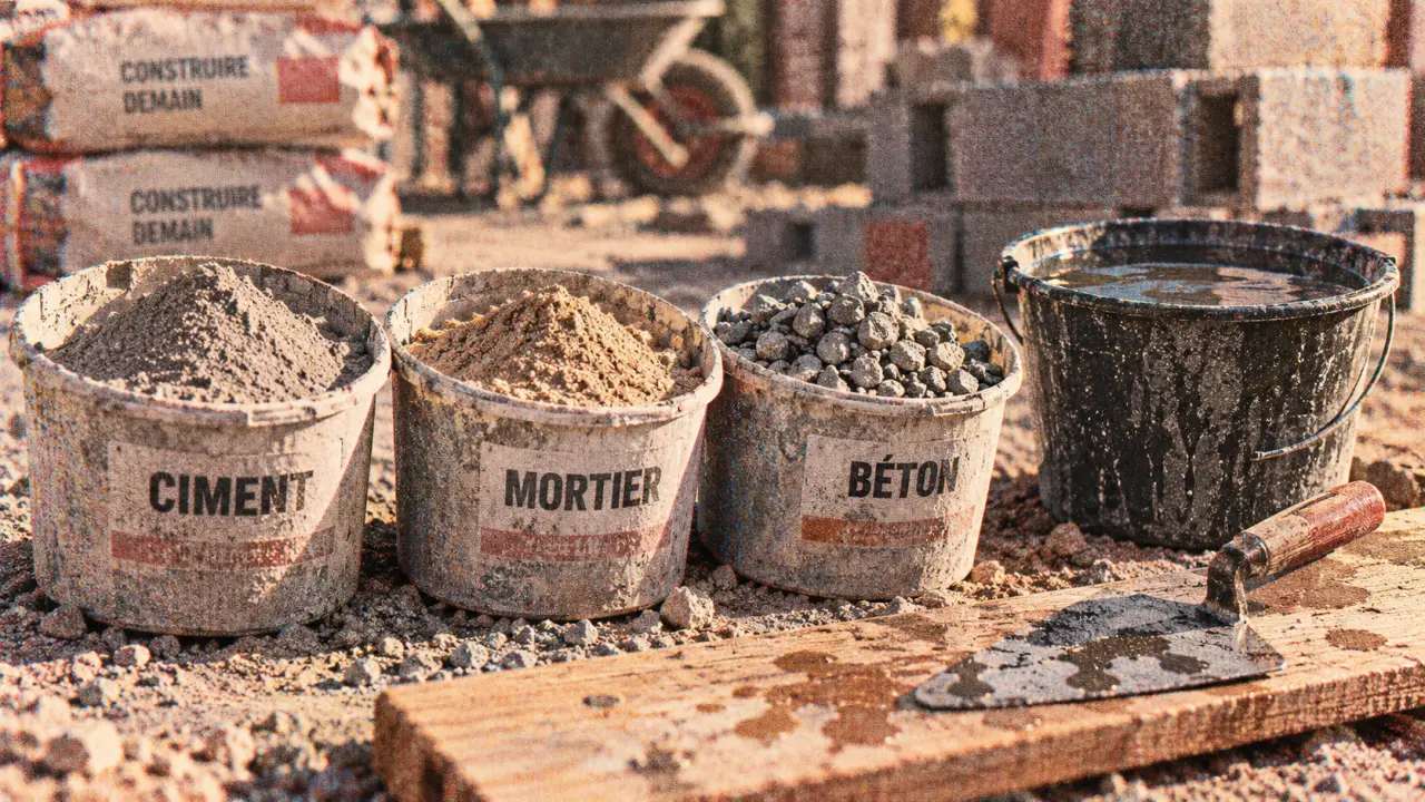 Béton et ciment : ciment, mortier et béton sur chantier