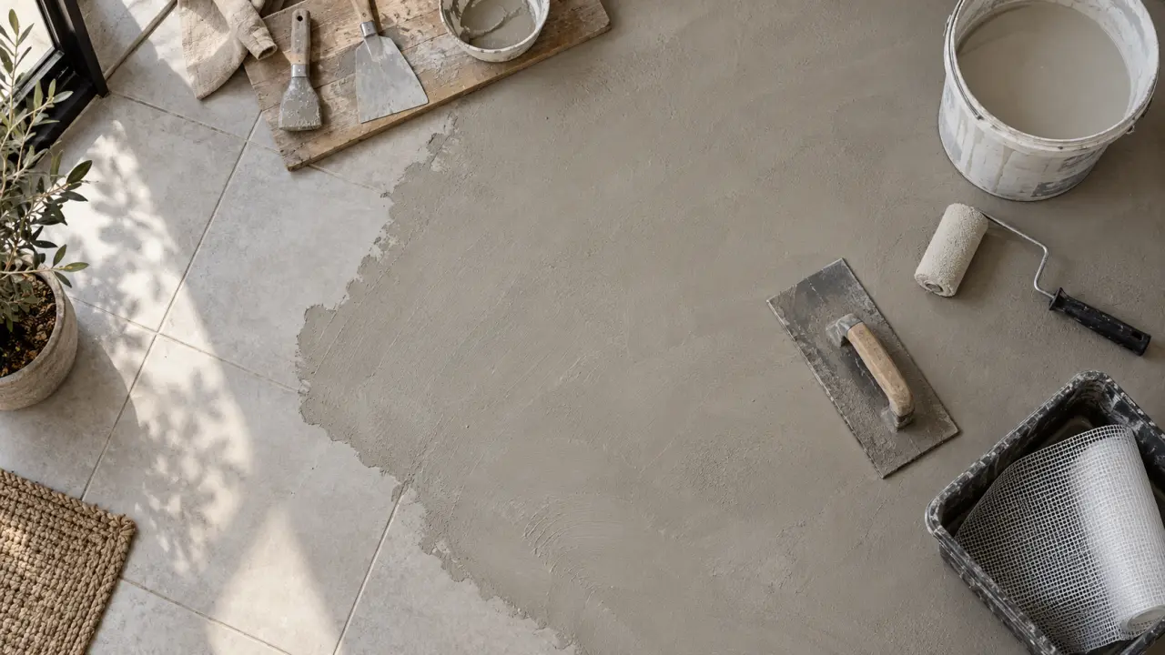 Cuisine béton ciré sur carrelage, préparation des joints