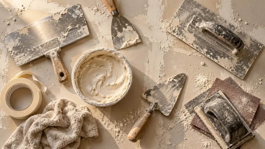 Enduit mur interieur : couteaux, truelle et ponçage pour lisser et réparer les défauts
