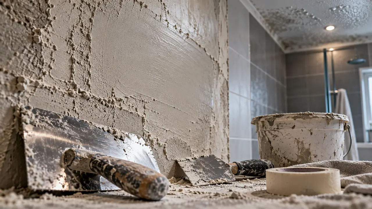 Enduit piece humide sur mur de douche, lissé, anti-condensation