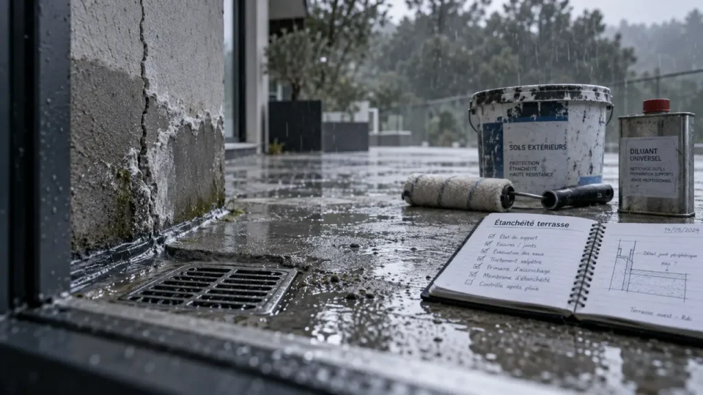 Étanchéité terrasse béton : pente 1,5 % et points de contrôle