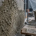 Gobetis d'accrochage sur mur en parpaing, mortier projeté