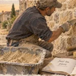 Joint pierre : artisan jointoyant un parement en pierre à la chaux