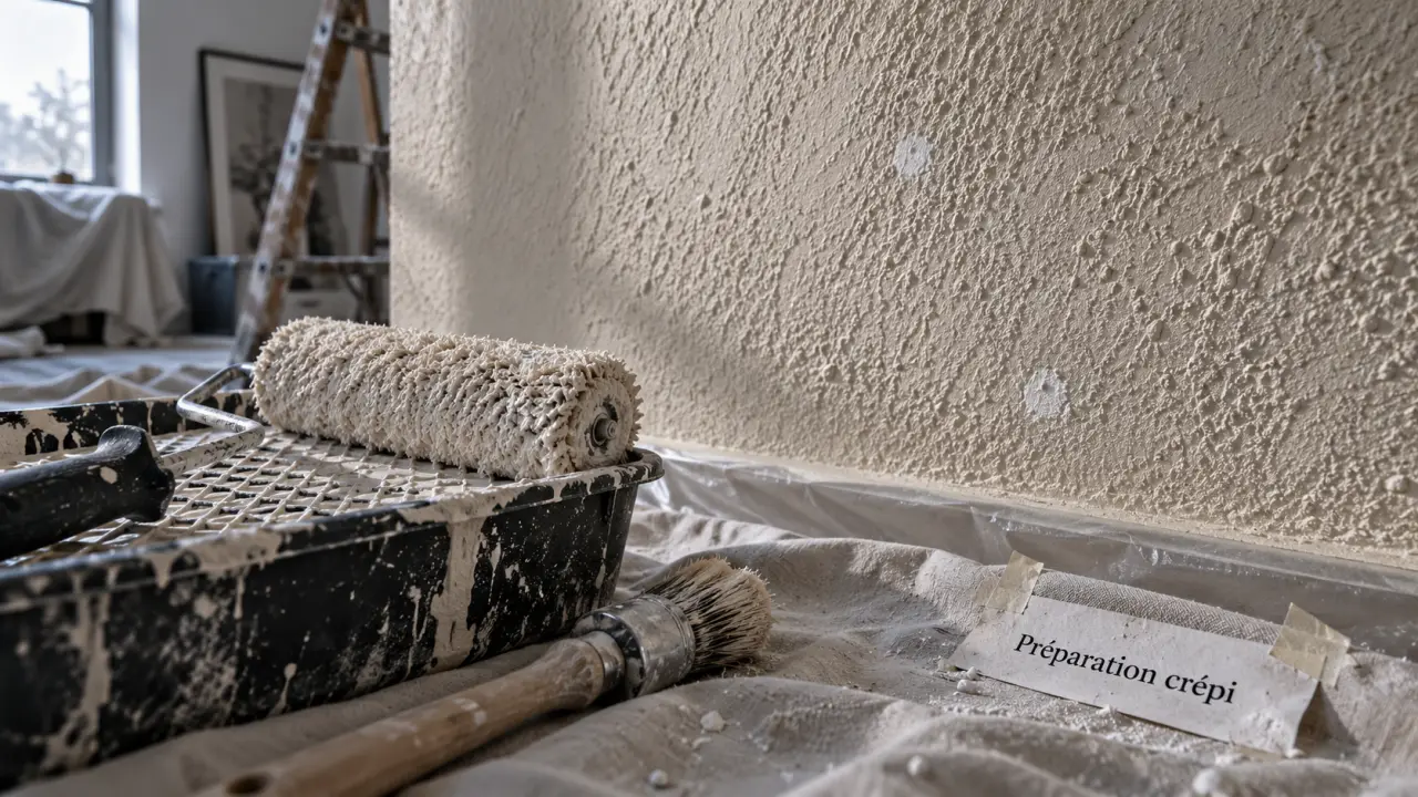 Peinture sur crépi intérieur sans points blancs sur mur beige en relief